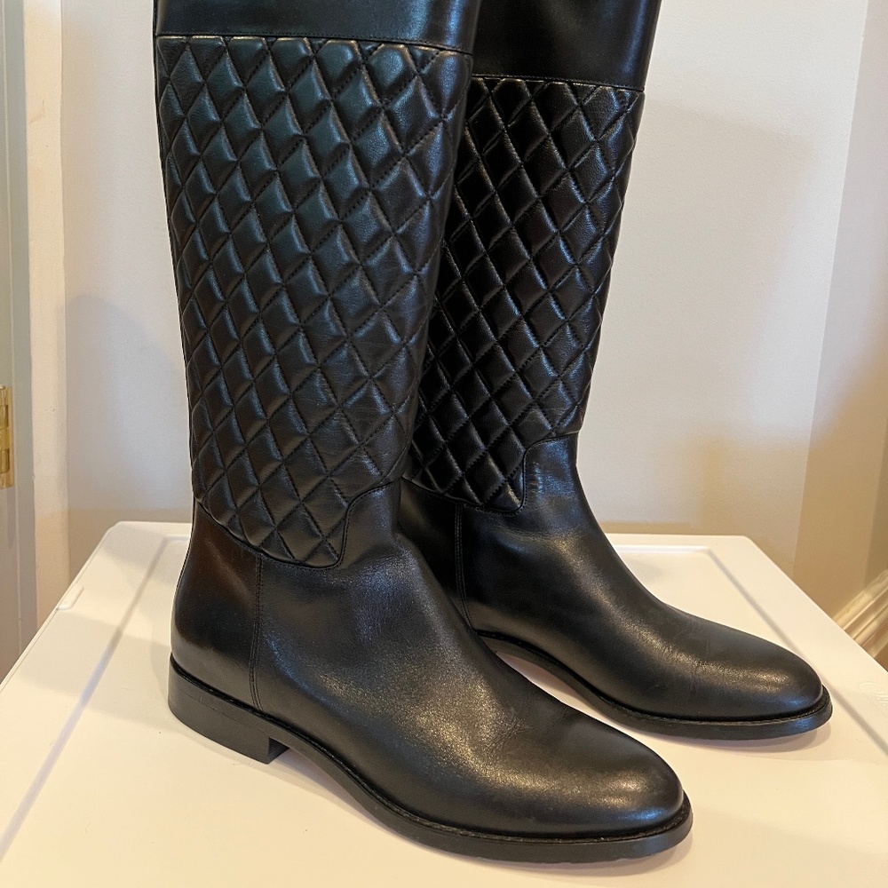 Michael Kors Mina Black Quilted Leather Boots Size 39